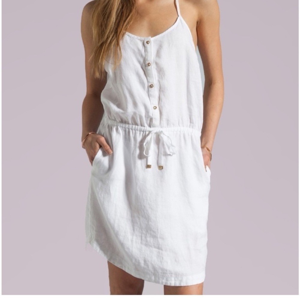 Lands' End White Linen Tunic‎ Shirt Dress Size 10-12 Button Front